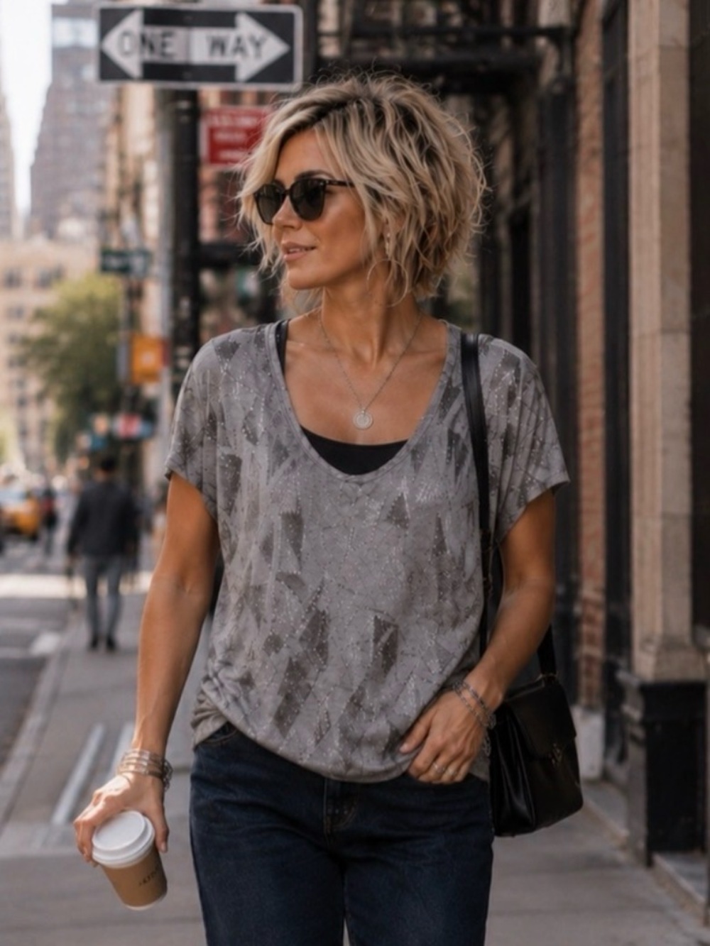 Chic Silver Top With Geometric Pattern